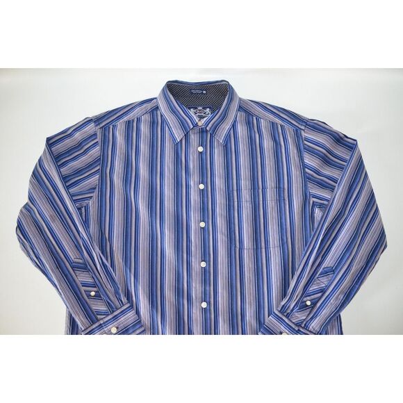 Robert Graham Men's XL Blue Purple Striped Cotton Shirt Button Down Long Sleeves - Picture 4 of 16